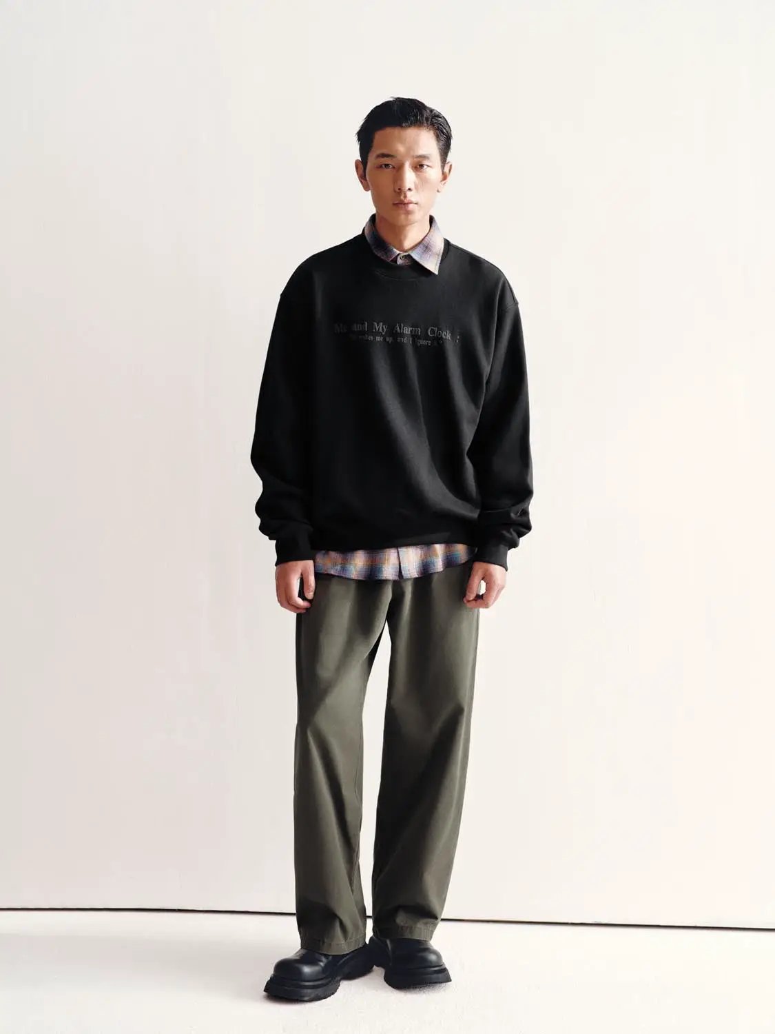 Text Print Crew Neck Long Sleeve Cotton Blend Sweatshirt
