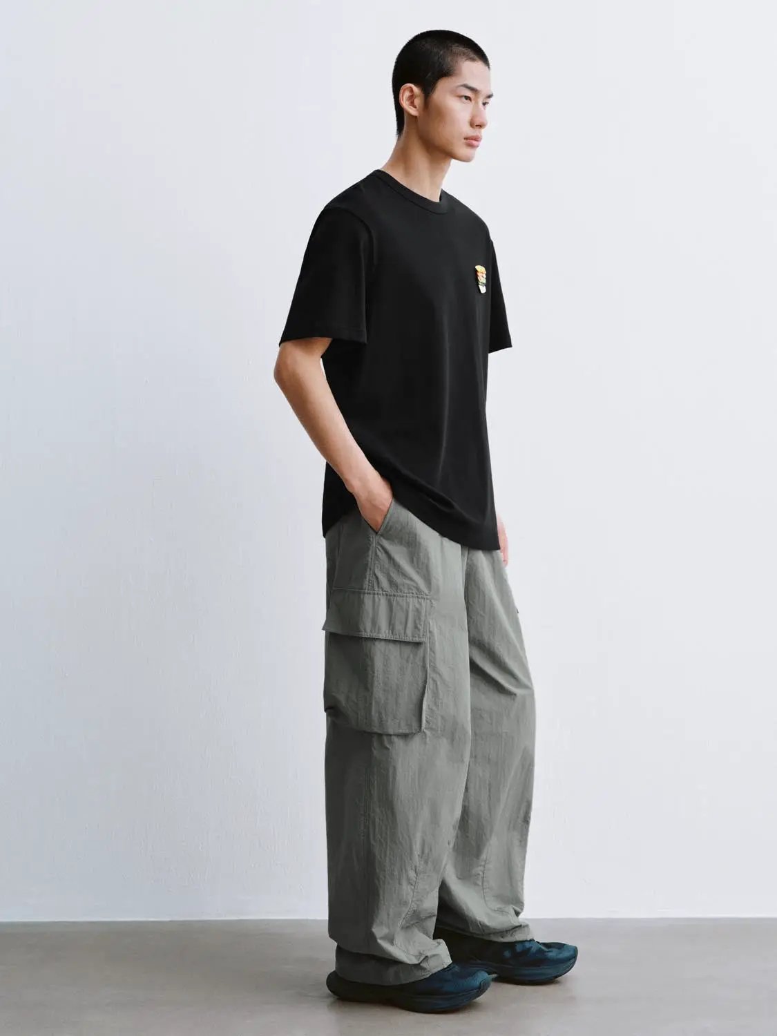 Crew Neck Burger Patch Loose Fit Cotton Short Sleeve T-Shirt