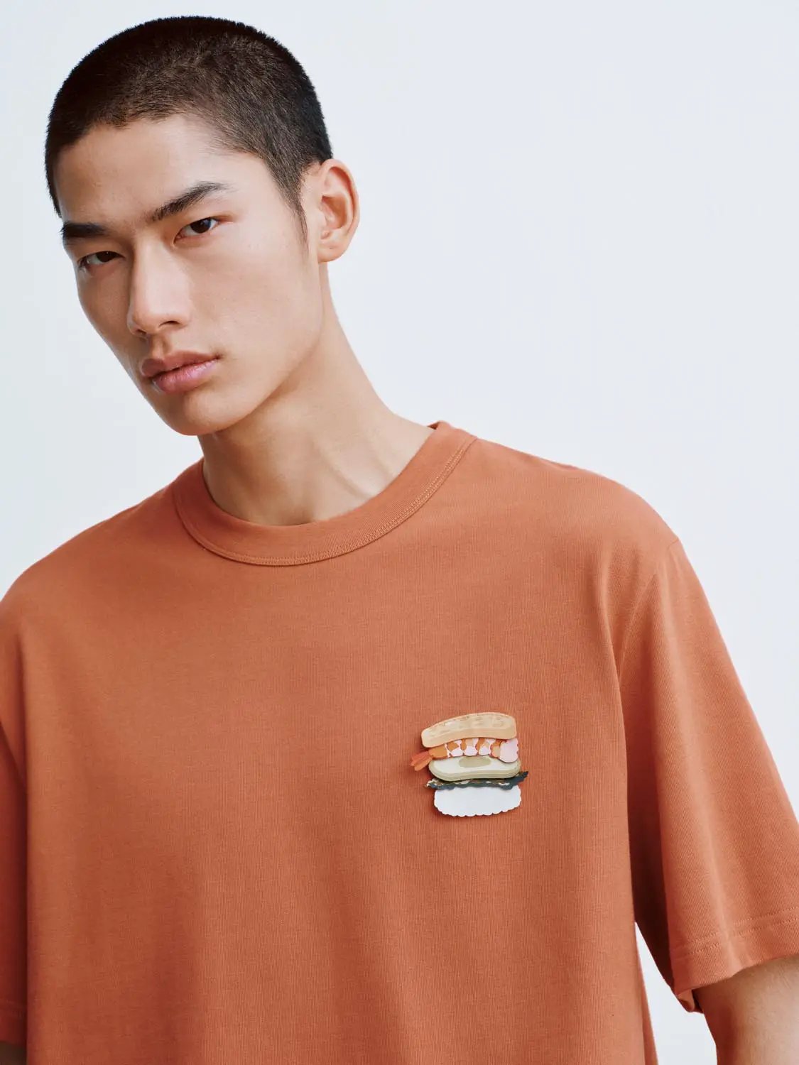 Crew Neck Burger Patch Loose Fit Cotton Short Sleeve T-Shirt