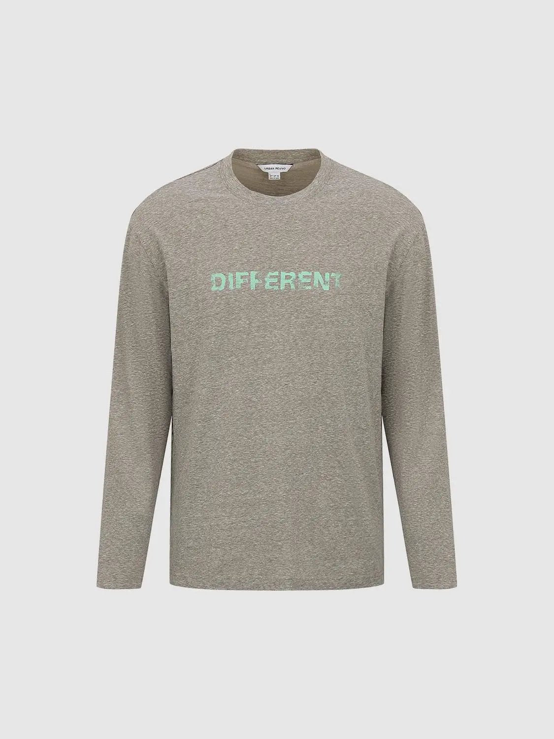Text Print Crew Neck Long Sleeve Cotton Blend T-Shirt