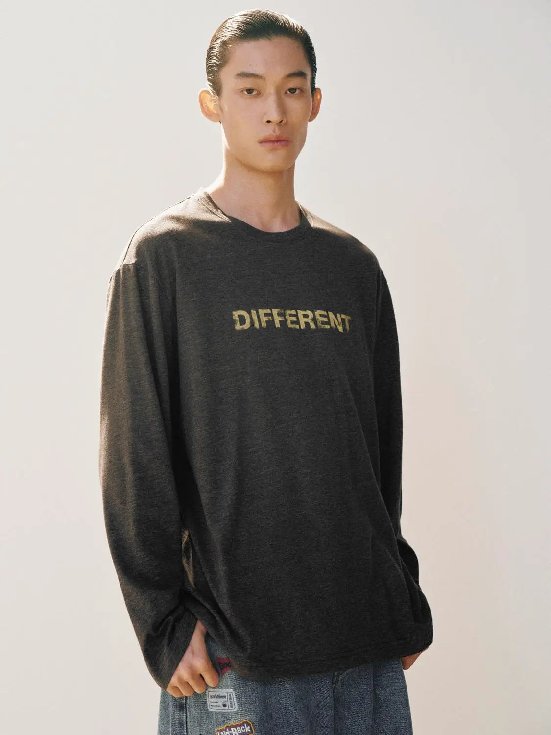 Text Print Crew Neck Long Sleeve Cotton Blend T-Shirt