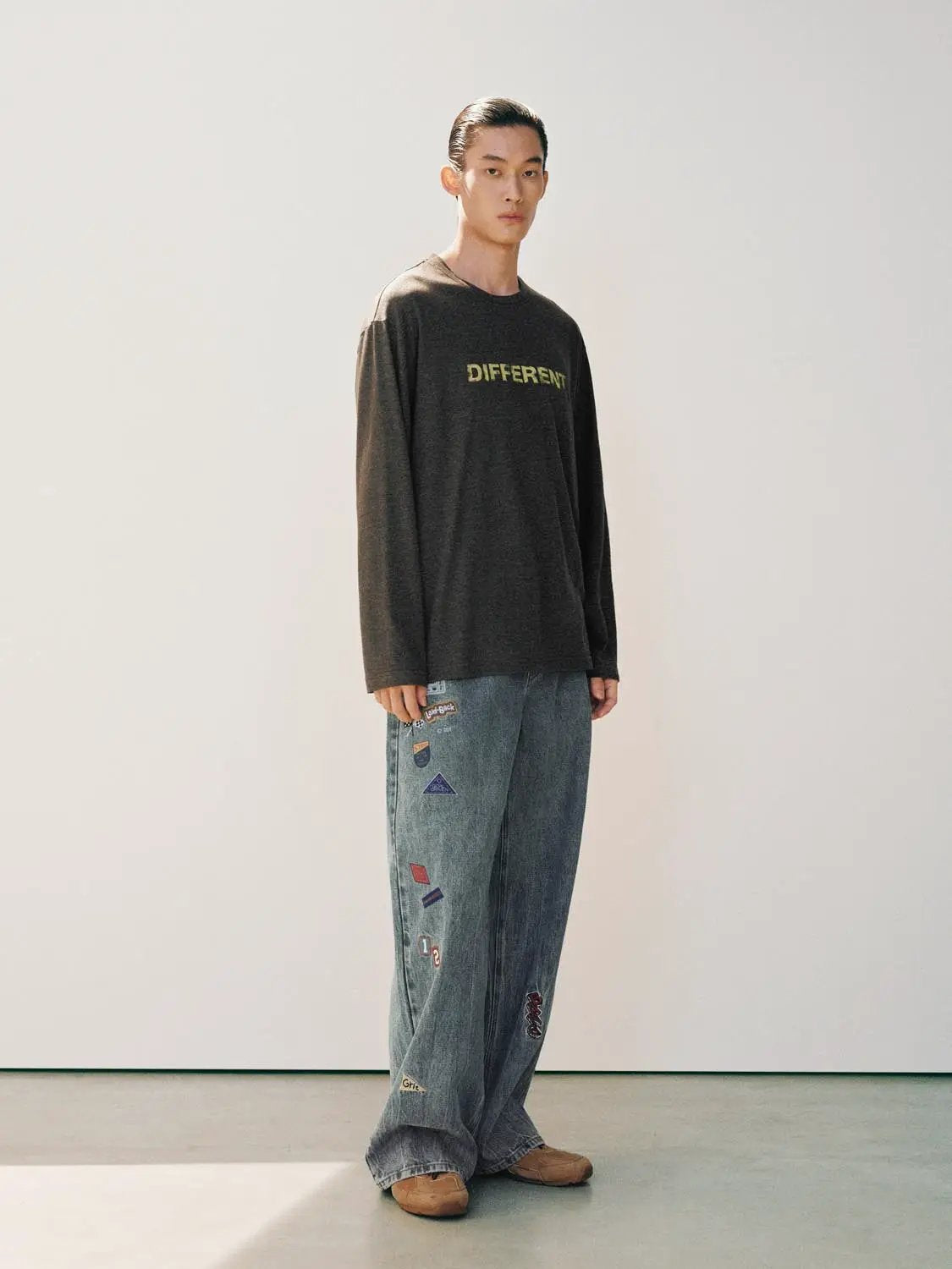 Text Print Crew Neck Long Sleeve Cotton Blend T-Shirt