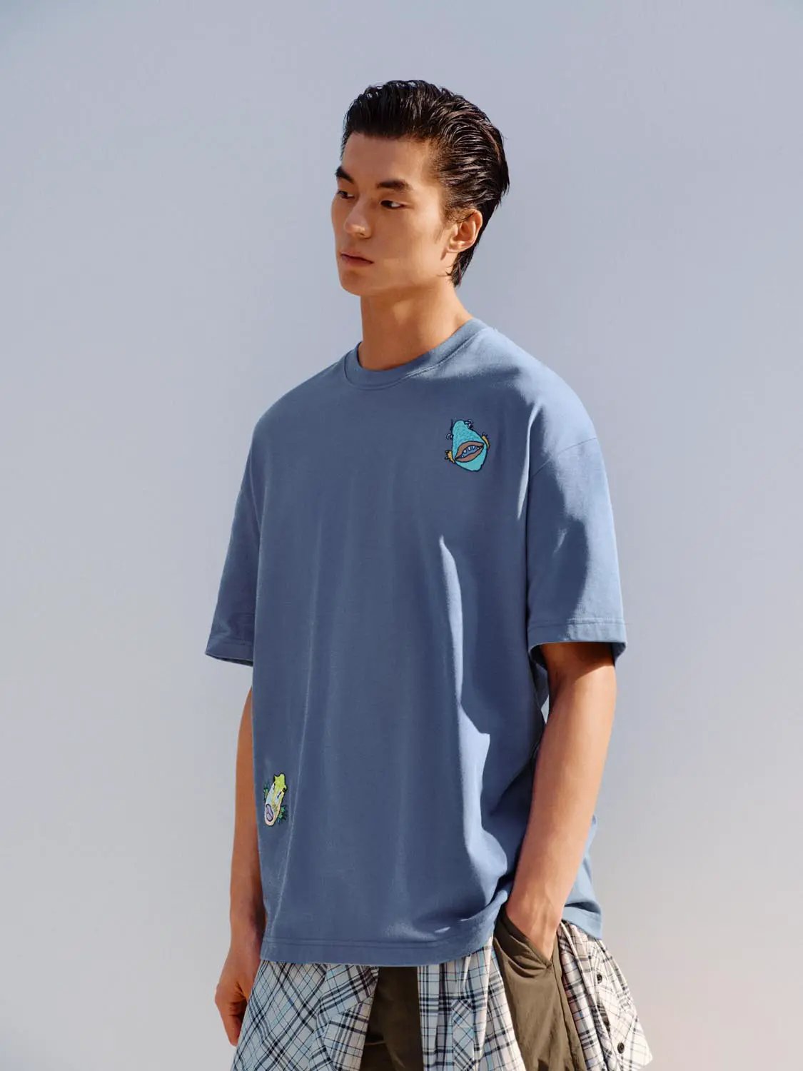 Embroidered Crew Neck Short Sleeve Cotton T-Shirt