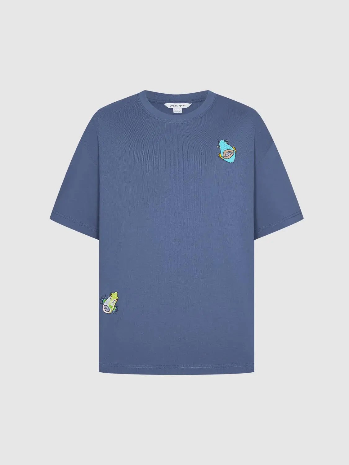 Embroidered Crew Neck Short Sleeve Cotton T-Shirt