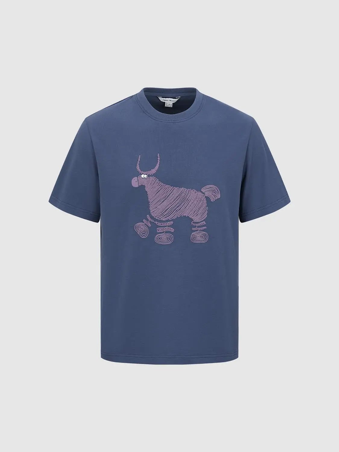 Embroidered Animal Crew Neck Short Sleeve Cotton T-Shirt