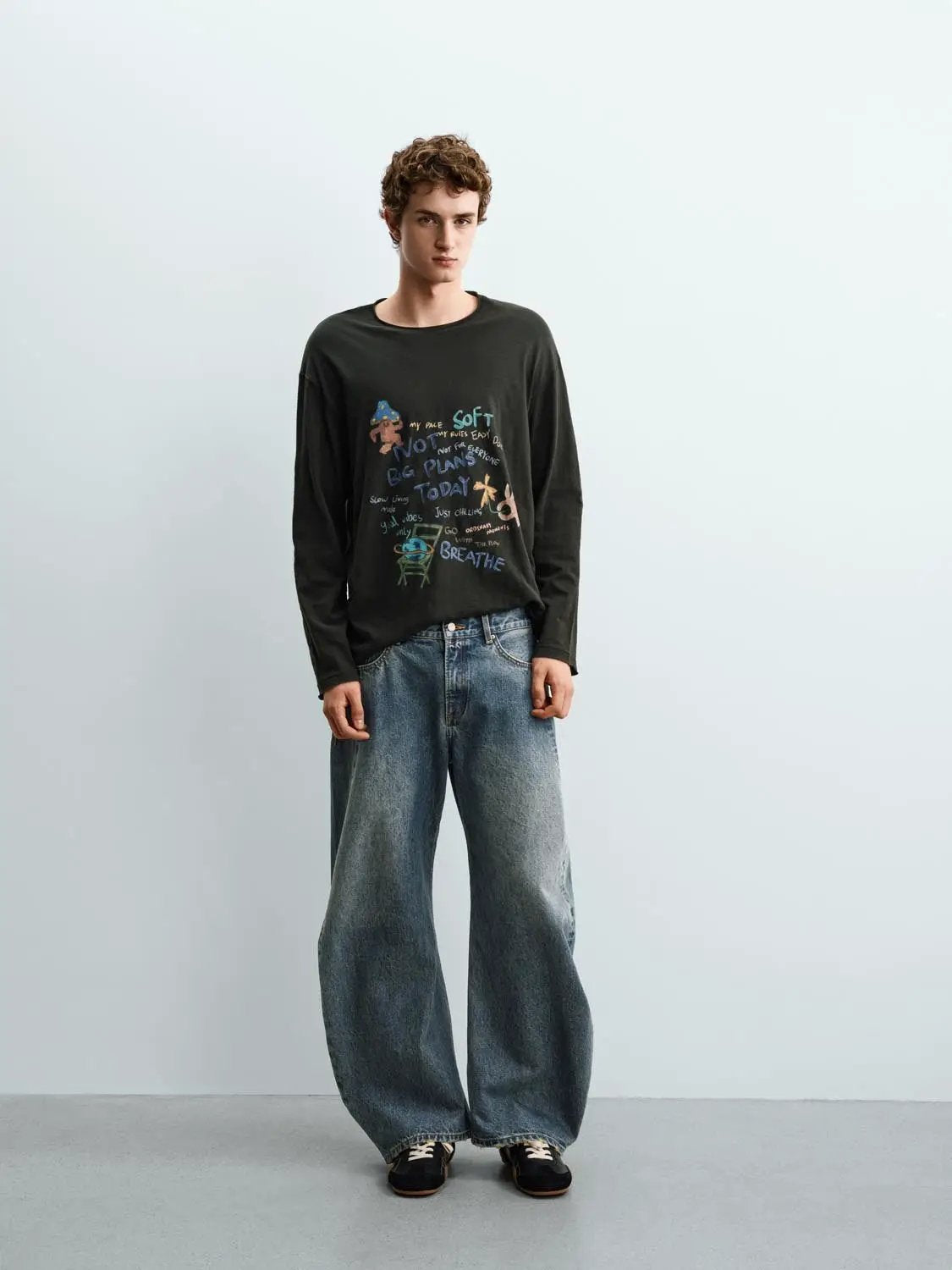 Printed Long Sleeve Crew Neck Cotton T-Shirt