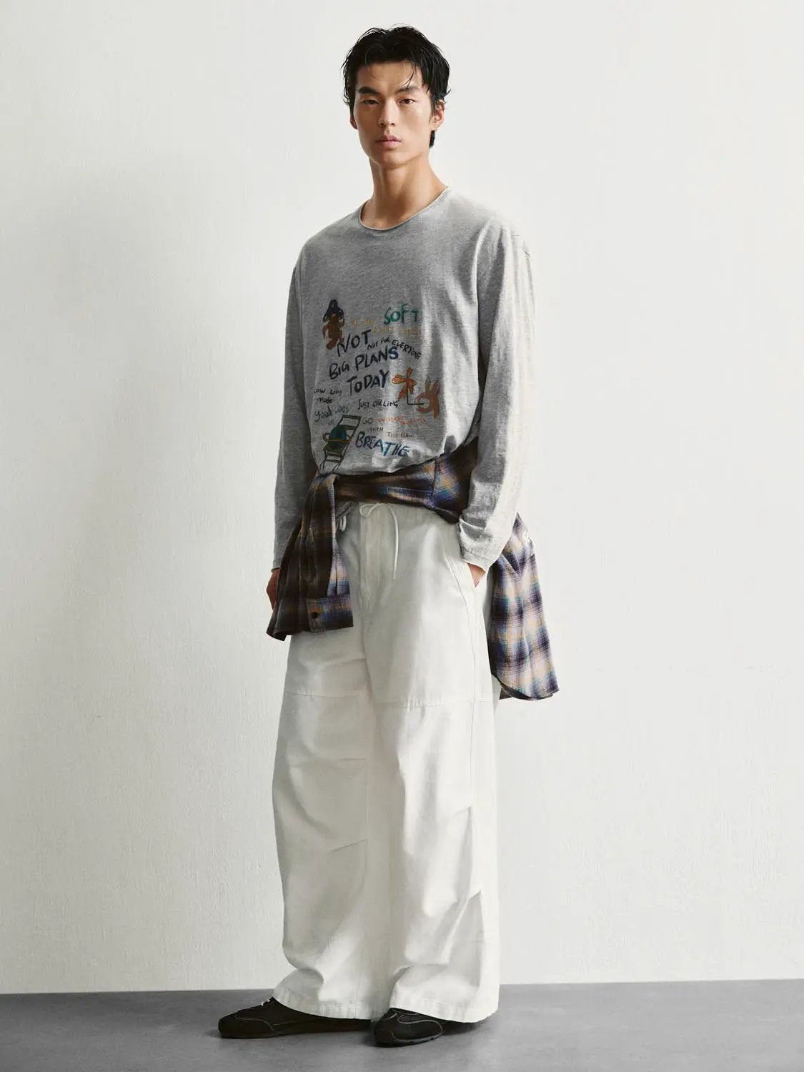 Printed Long Sleeve Crew Neck Cotton T-Shirt