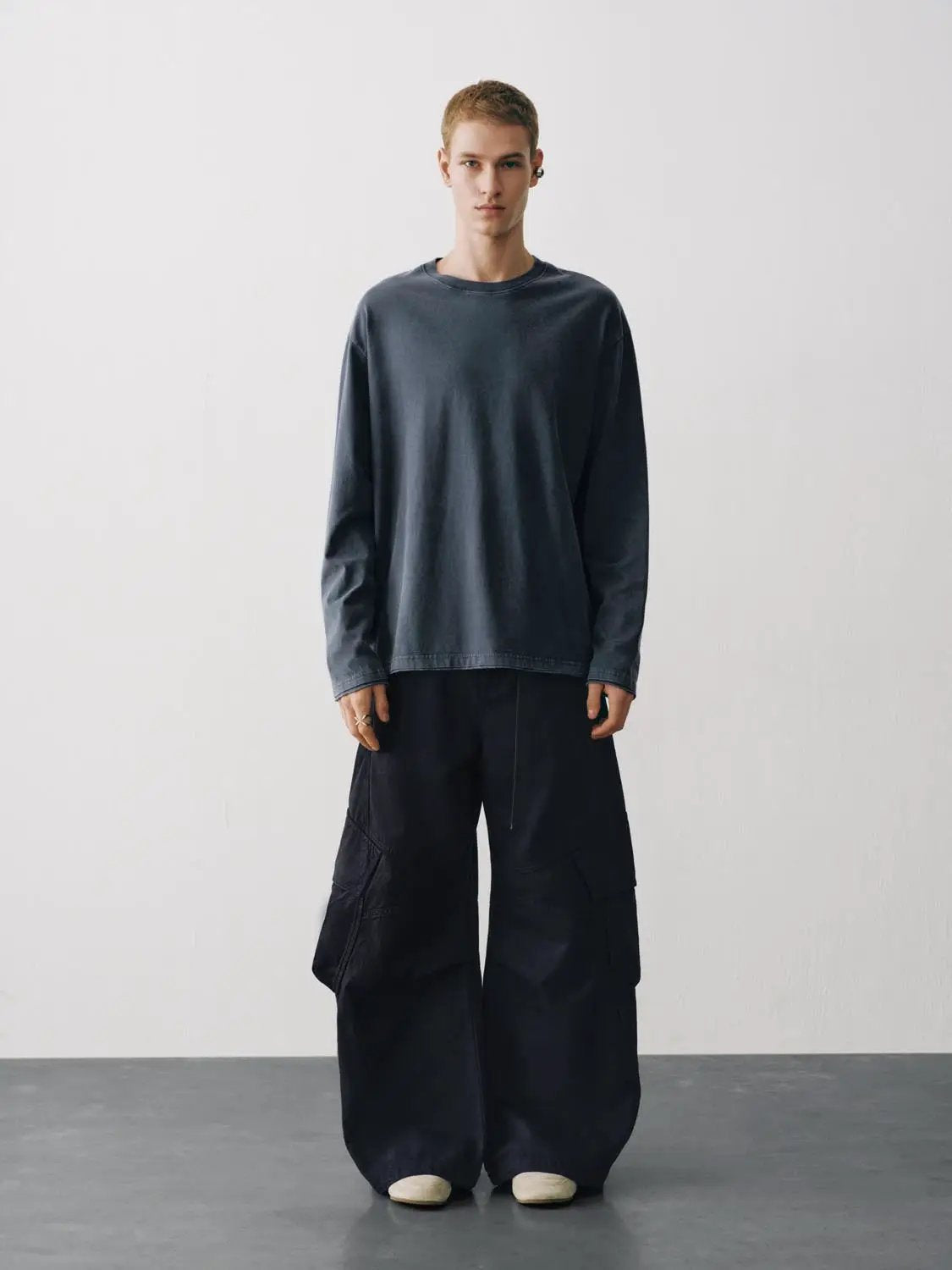 Oversized Washed Cotton Long Sleeve T-Shirt