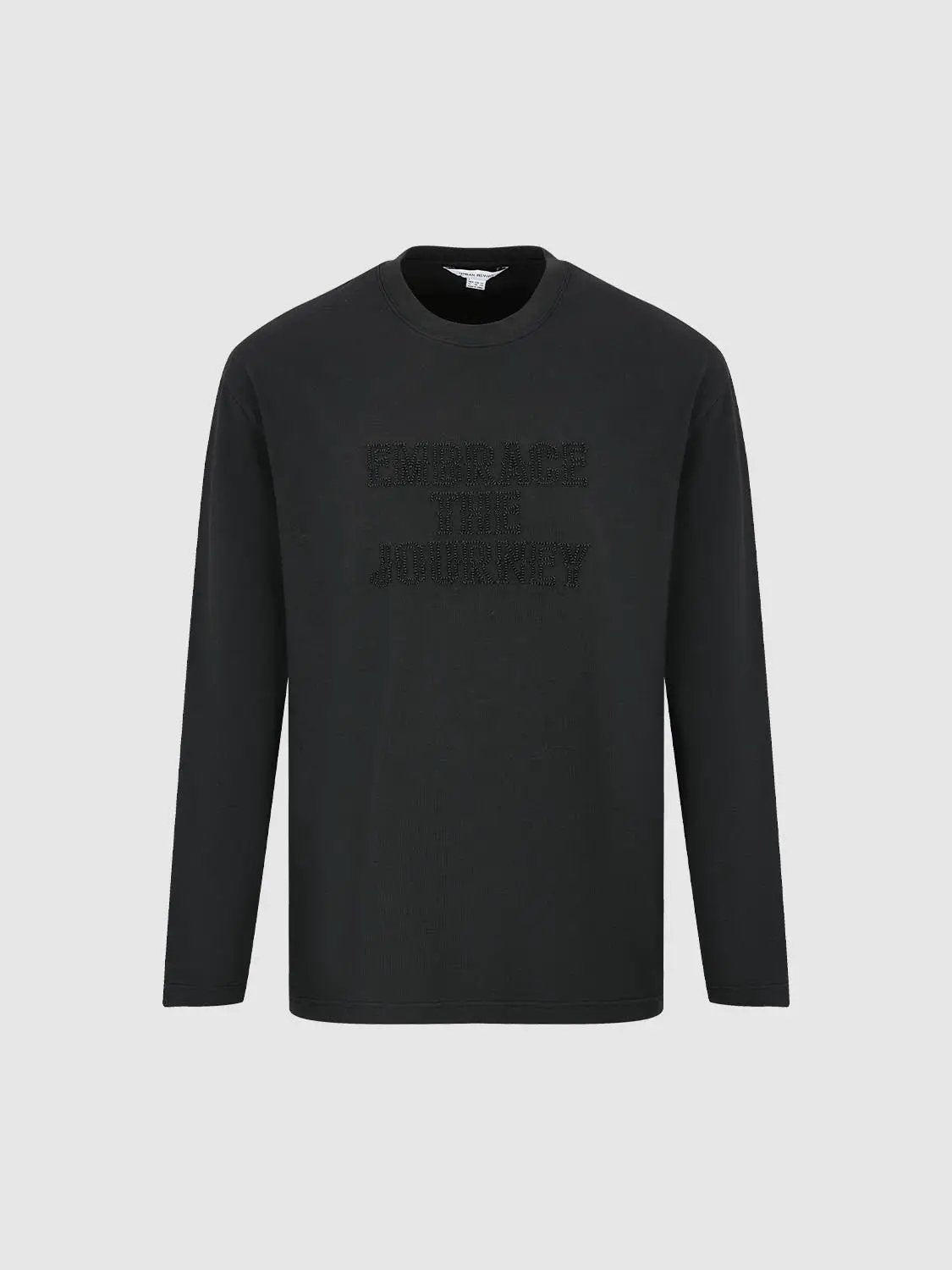 Embroidered Oversized Crew Neck Long Sleeve Cotton T-Shirt