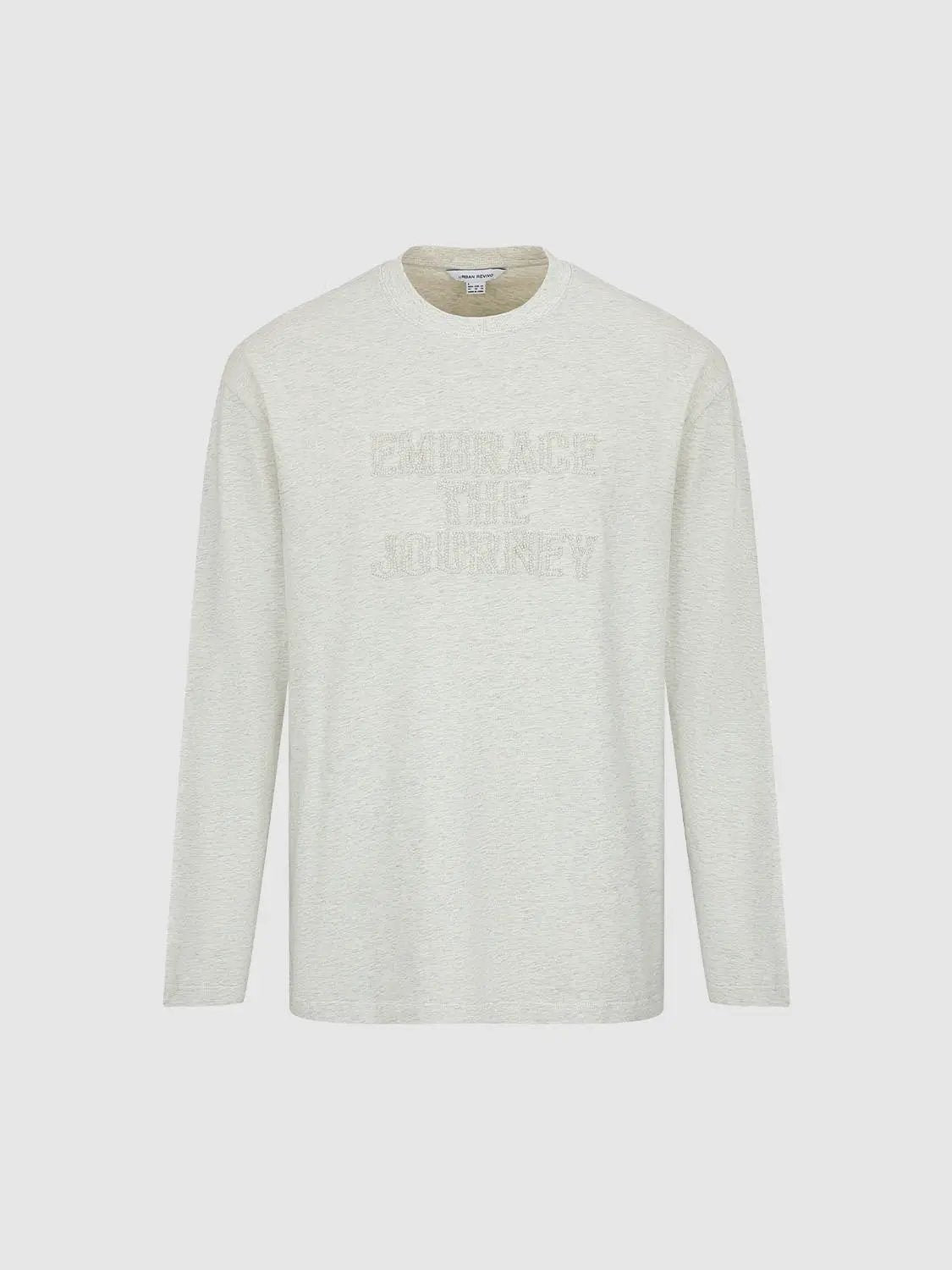 Embroidered Oversized Crew Neck Long Sleeve Cotton T-Shirt