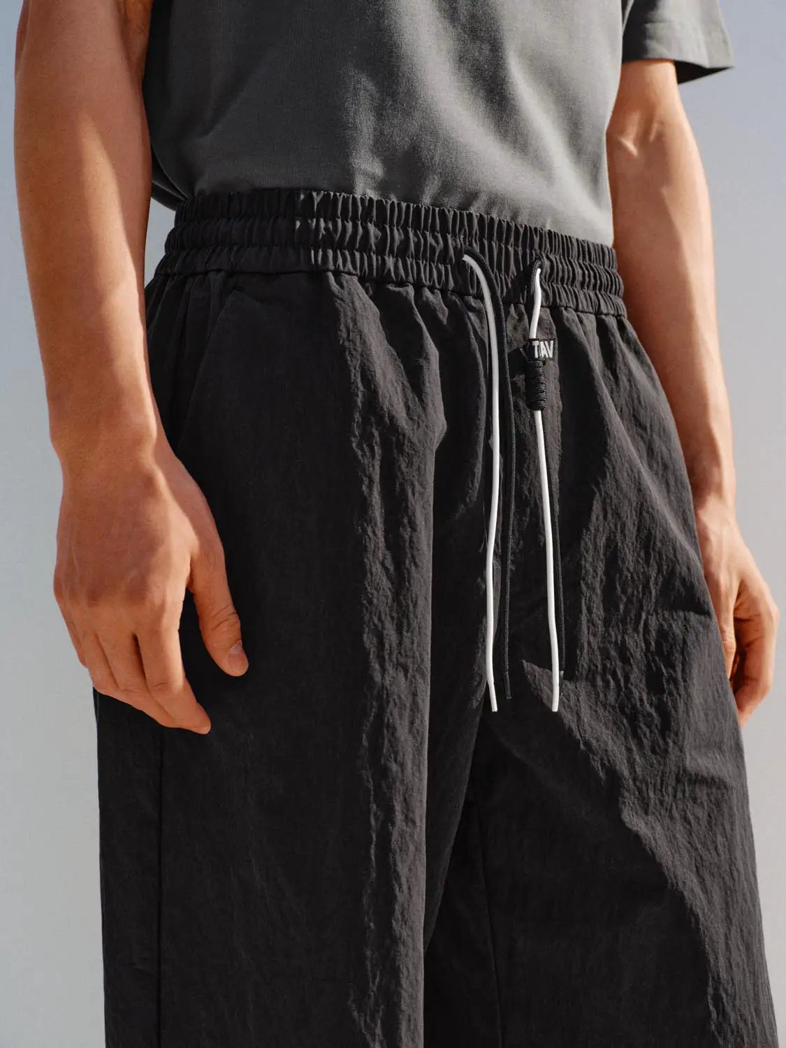 Wide-leg Cotton Blend Drawstring Waist Pants