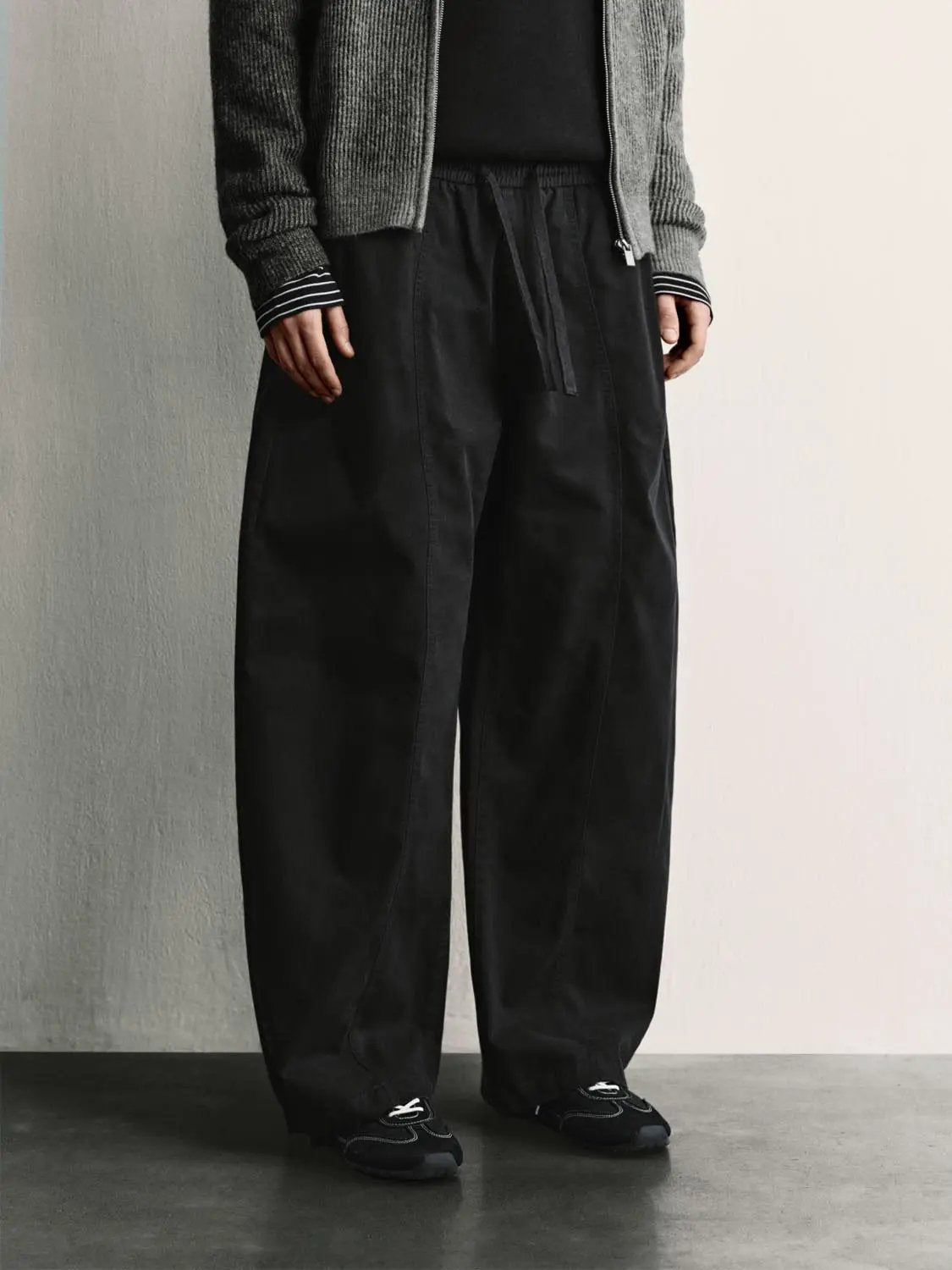 Panelled Wide-leg Drawstring Waist Cotton Pants