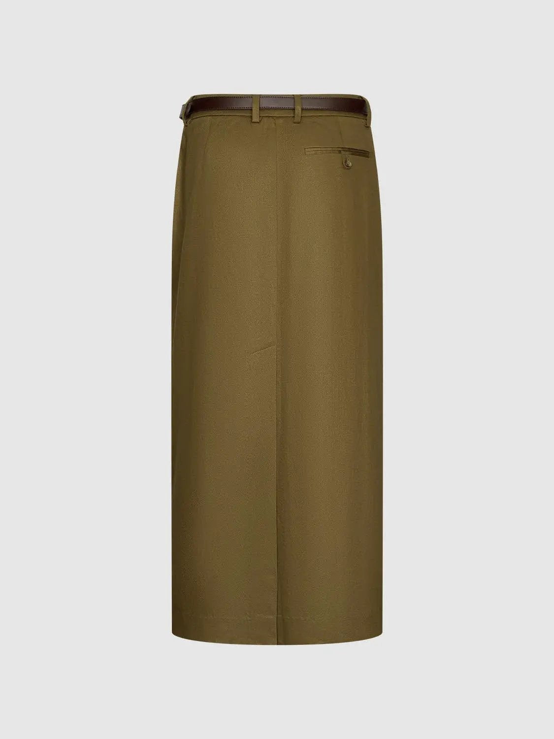 Sleek H-line Lyocell Linen Belted Midi Skirt