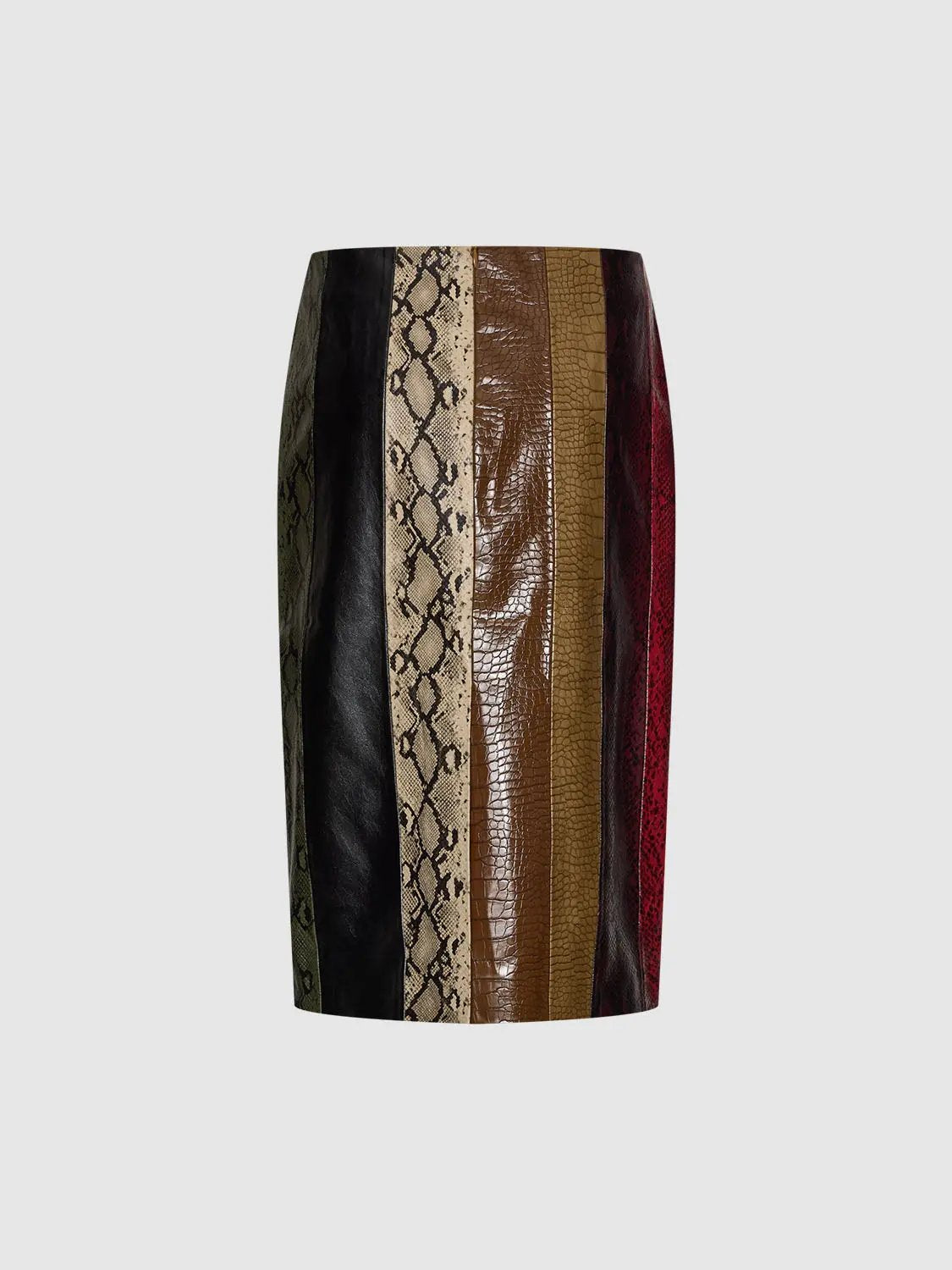 Patchwork Snake Print Panelled H-Line Skirt