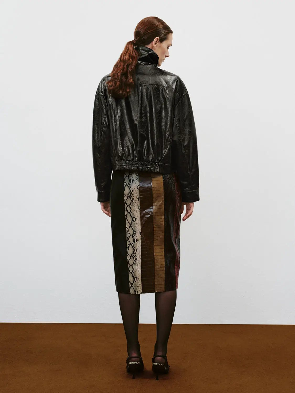 Patchwork Snake Print Panelled H-Line Skirt