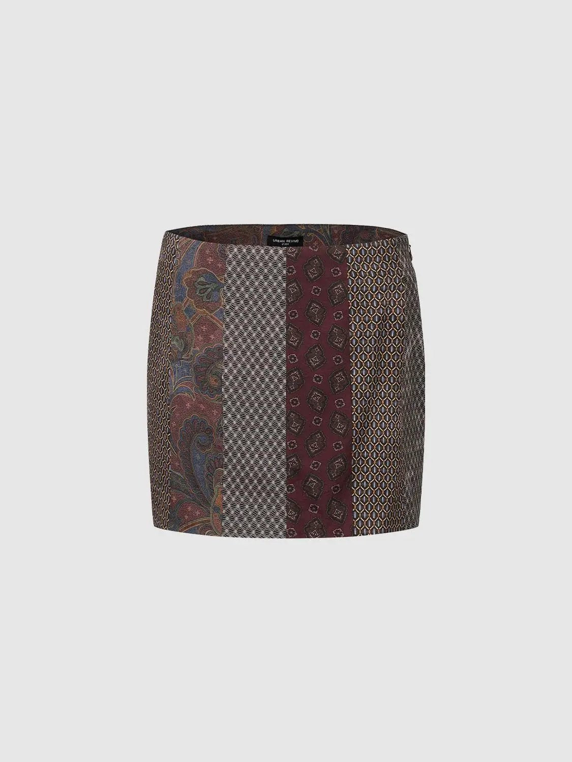 Paisley Geometric Patchwork Print Mid-rise H-Line Mini Skirt