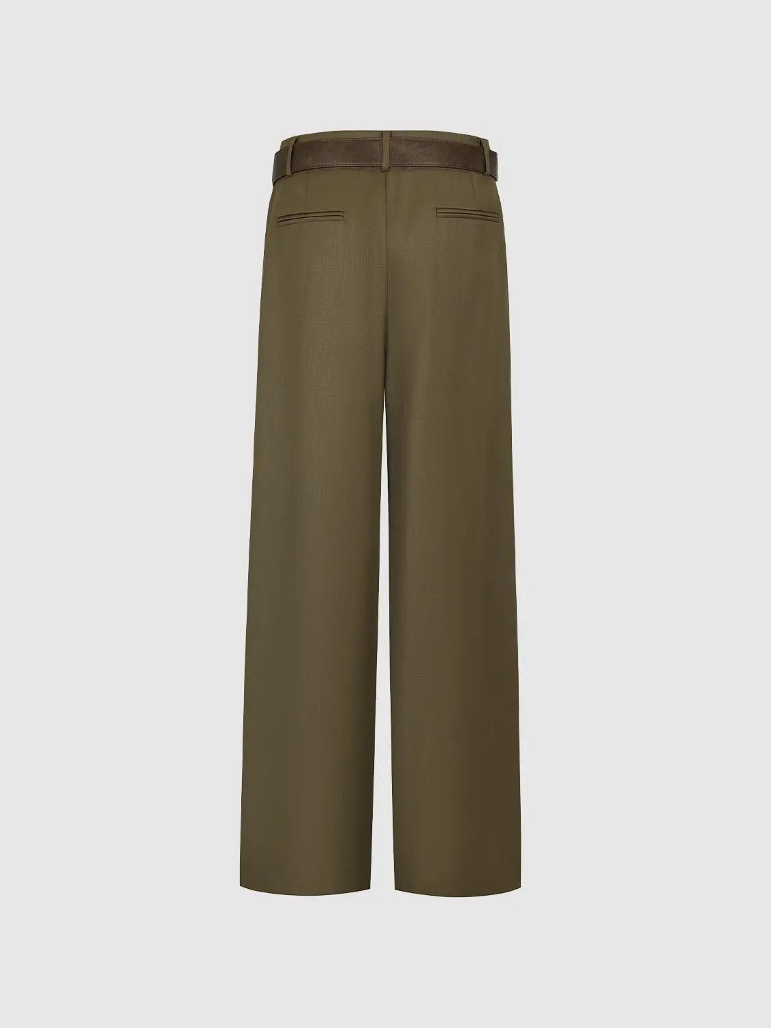 Solid Belted Tailored Low-rise Wide-leg Pants