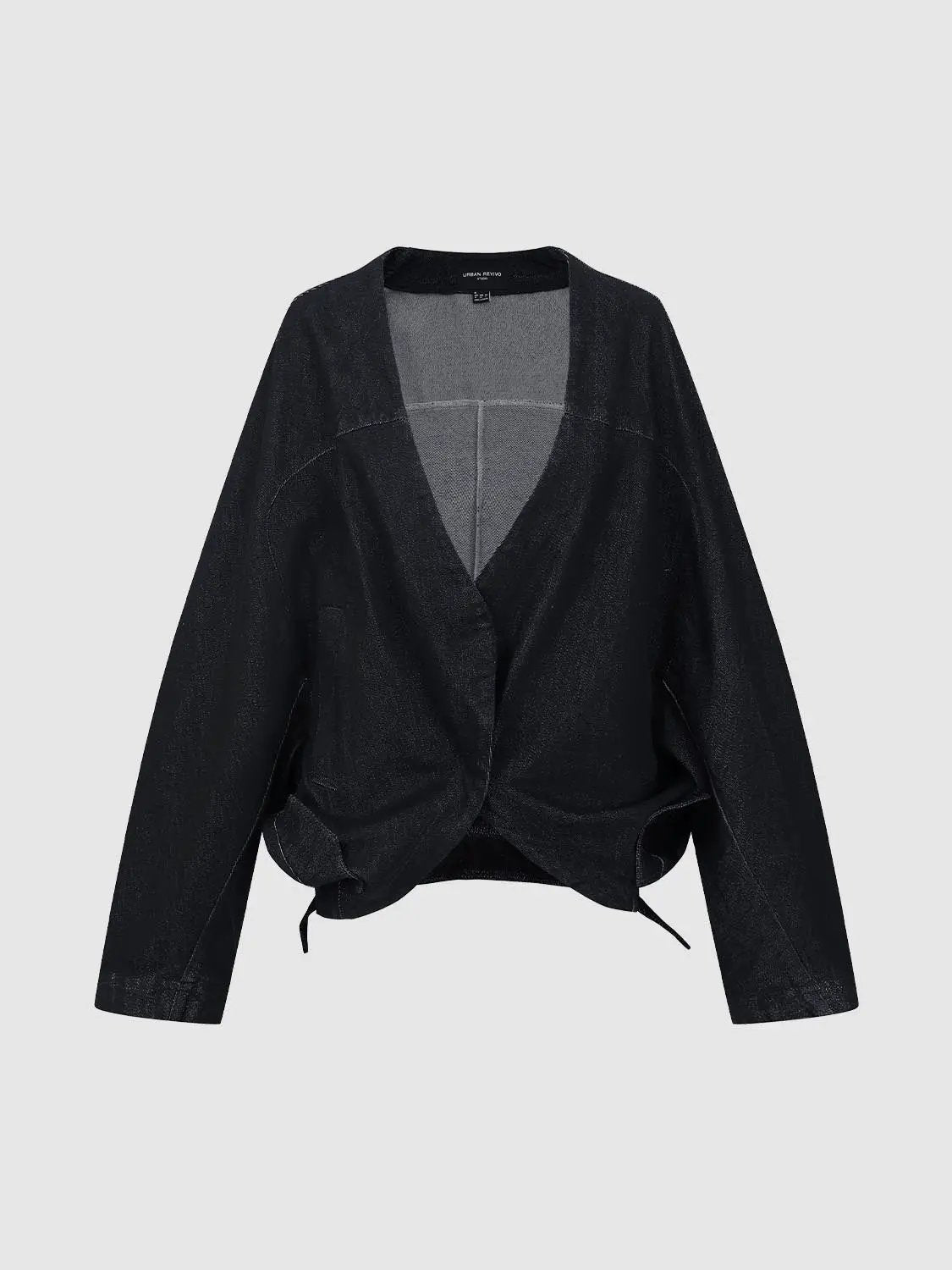 V-Neck Oversized Knot Hem Textured Weave Cotton Jacket