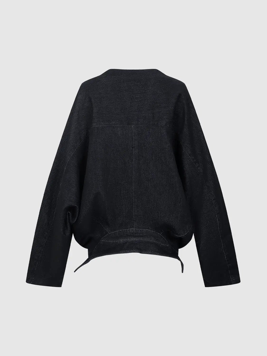 V-Neck Oversized Knot Hem Textured Weave Cotton Jacket
