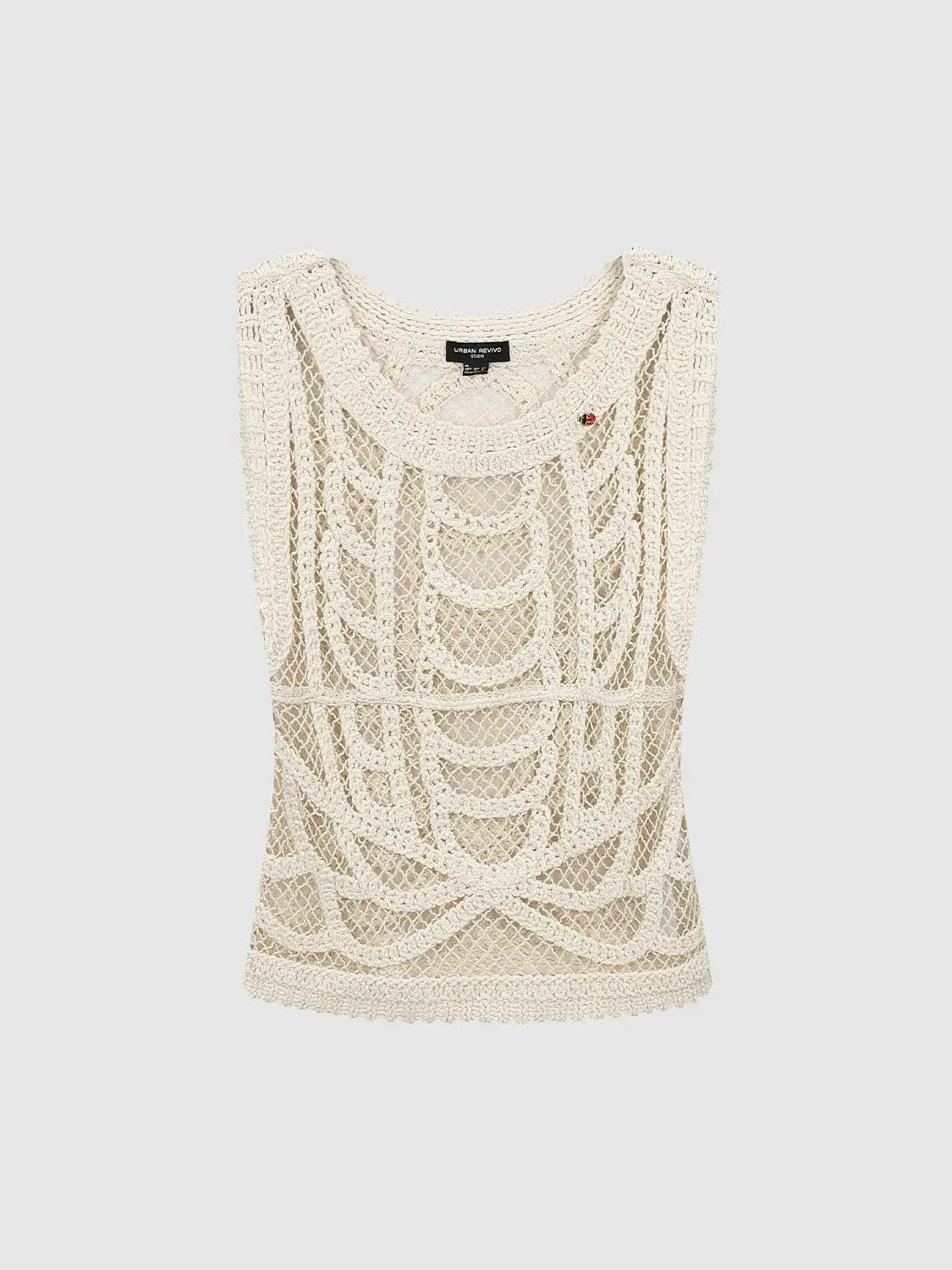 Textured Openwork Crochet Knit Cotton T-shirt