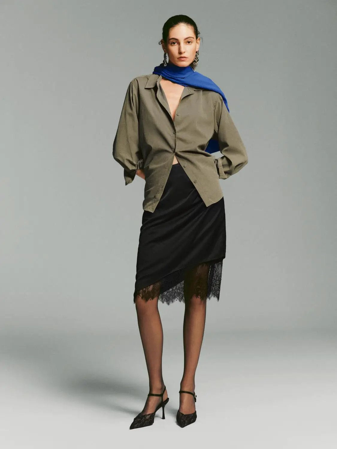 Long Sleeve Shirt Collar Regular Fit Asymmetric Hem Shirt