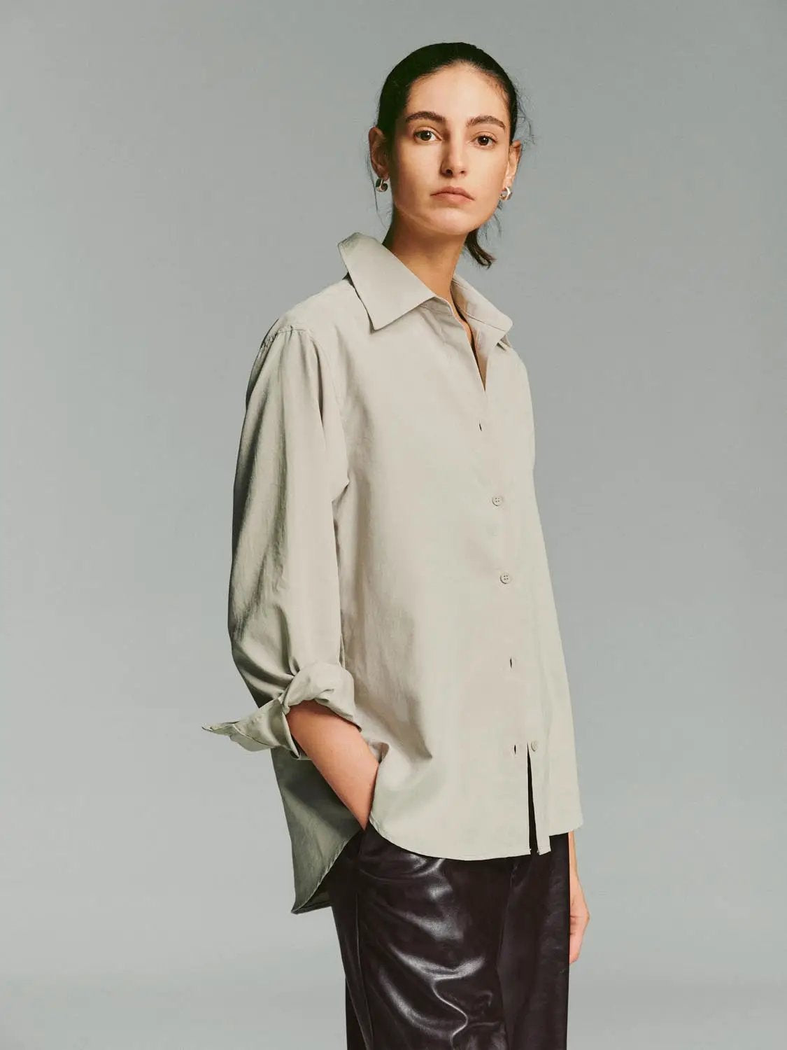 Long Sleeve Shirt Collar Regular Fit Asymmetric Hem Shirt