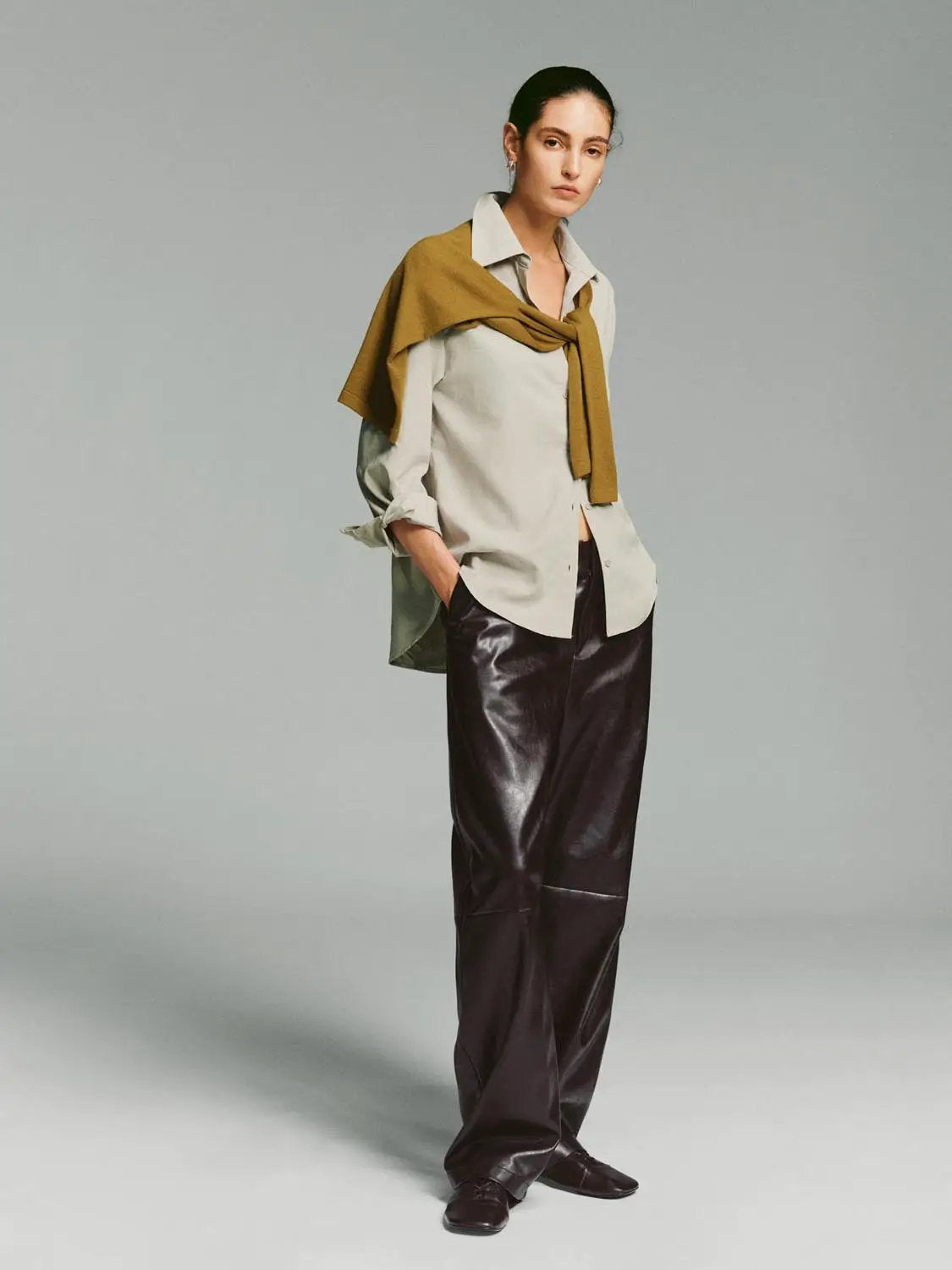 Long Sleeve Shirt Collar Regular Fit Asymmetric Hem Shirt