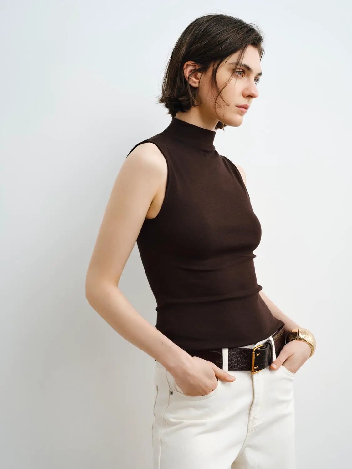 Sleek Sleeveless Mock Neck Modal Tank Top