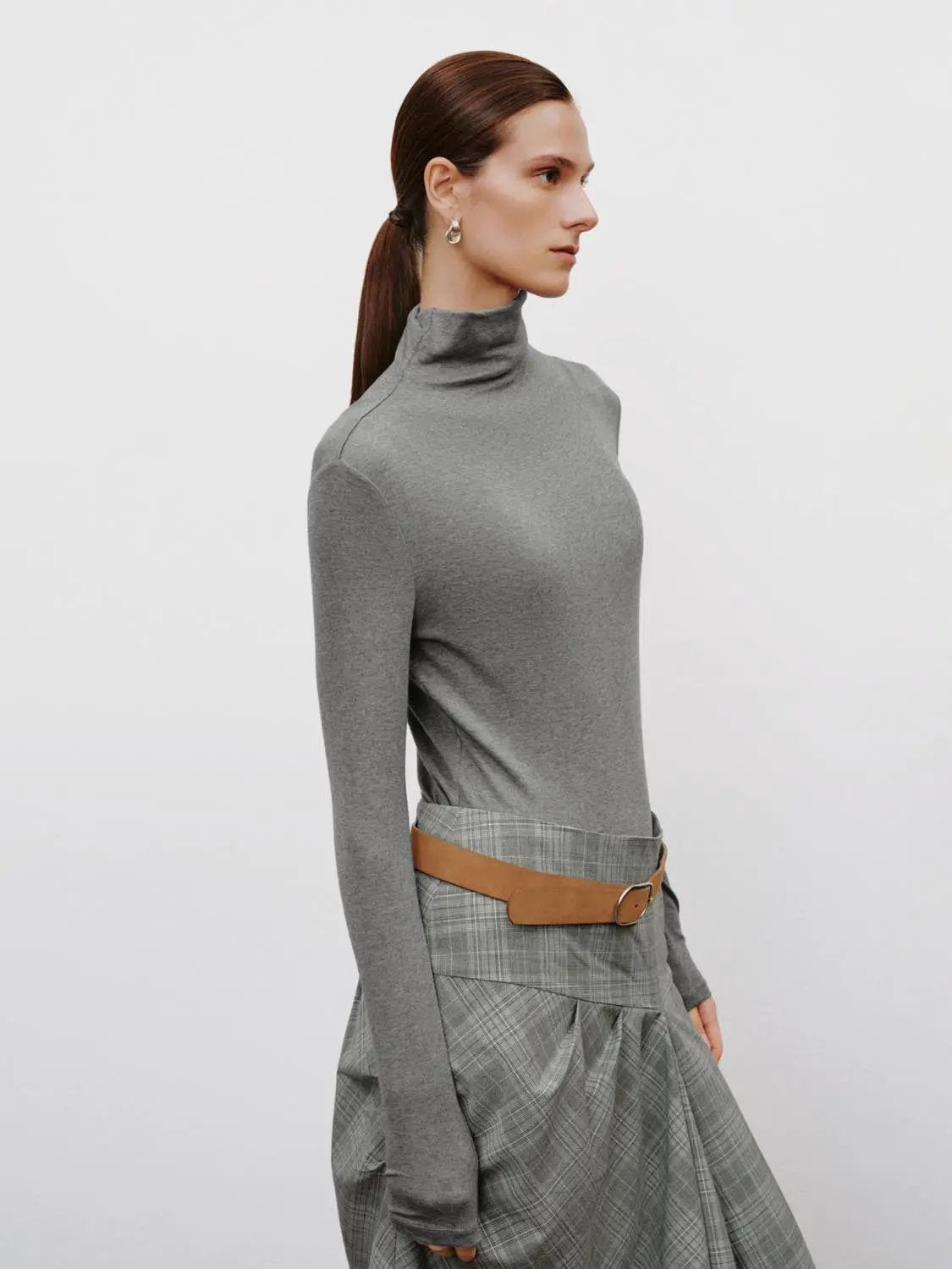Thin Slim Mock Neck Long Sleeve T-Shirt