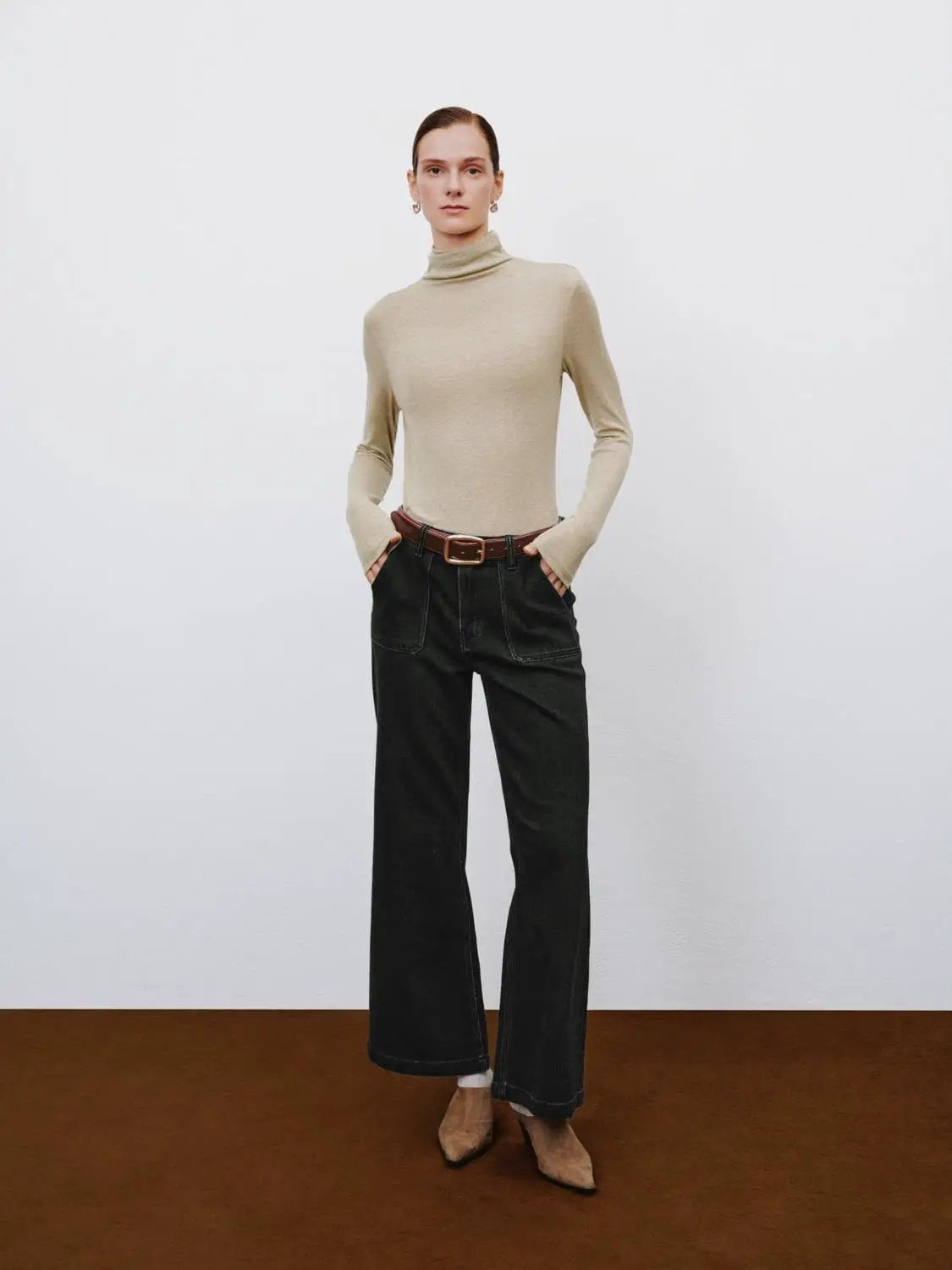 Thin Slim Mock Neck Long Sleeve T-Shirt