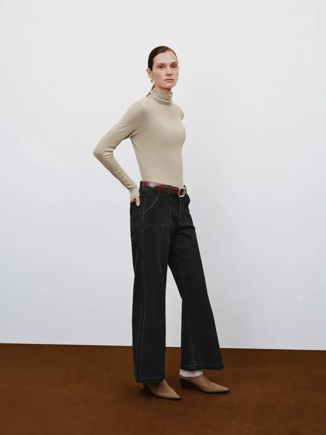 Thin Slim Mock Neck Long Sleeve T-Shirt