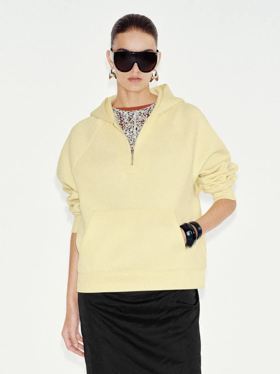 Cotton Blend Half-zip Raglan Long Sleeve Hoodie