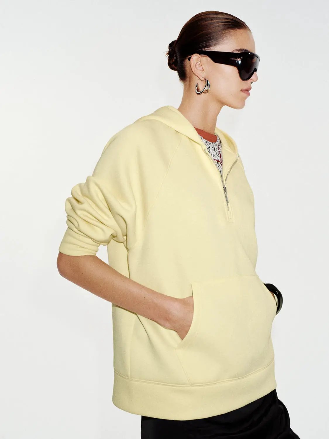 Cotton Blend Half-zip Raglan Long Sleeve Hoodie