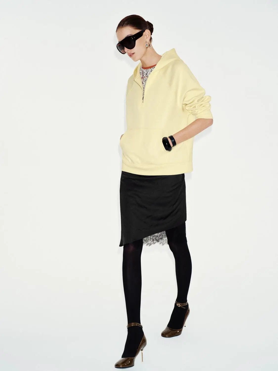 Cotton Blend Half-zip Raglan Long Sleeve Hoodie