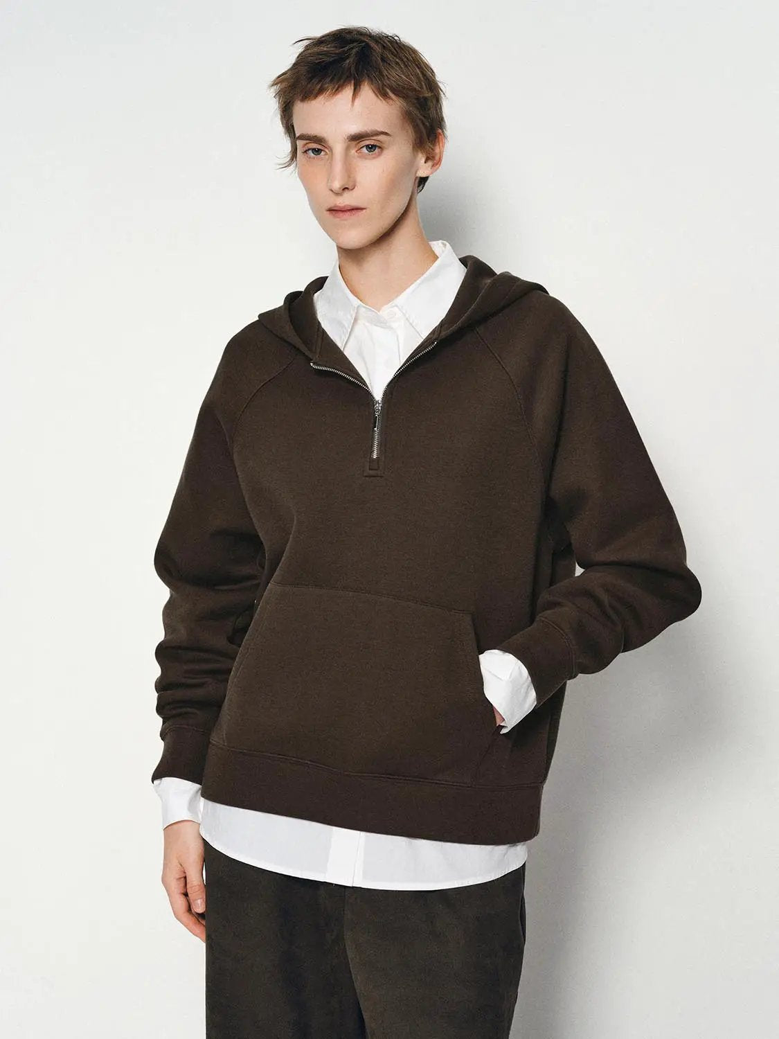 Cotton Blend Half-zip Raglan Long Sleeve Hoodie