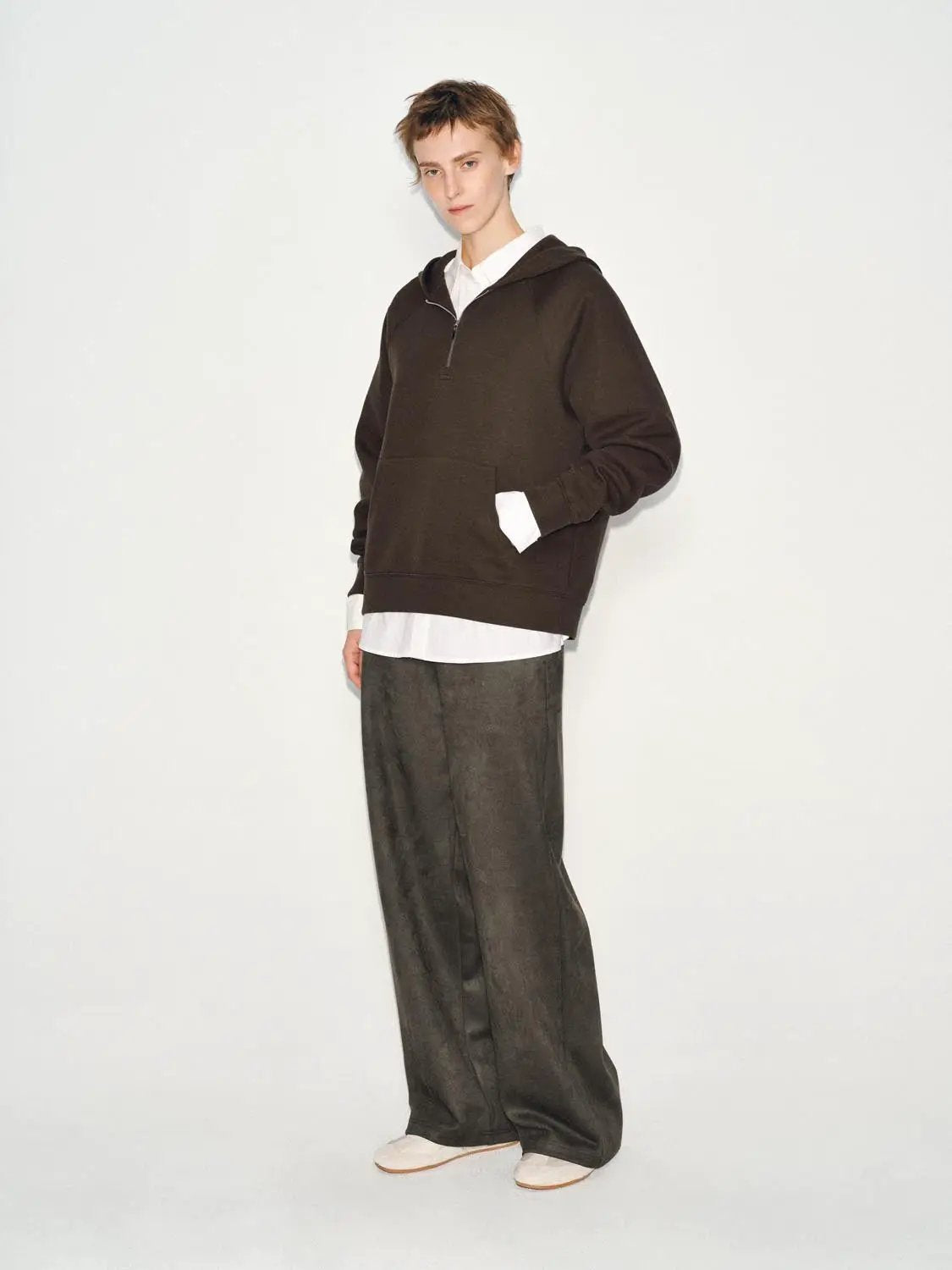 Cotton Blend Half-zip Raglan Long Sleeve Hoodie