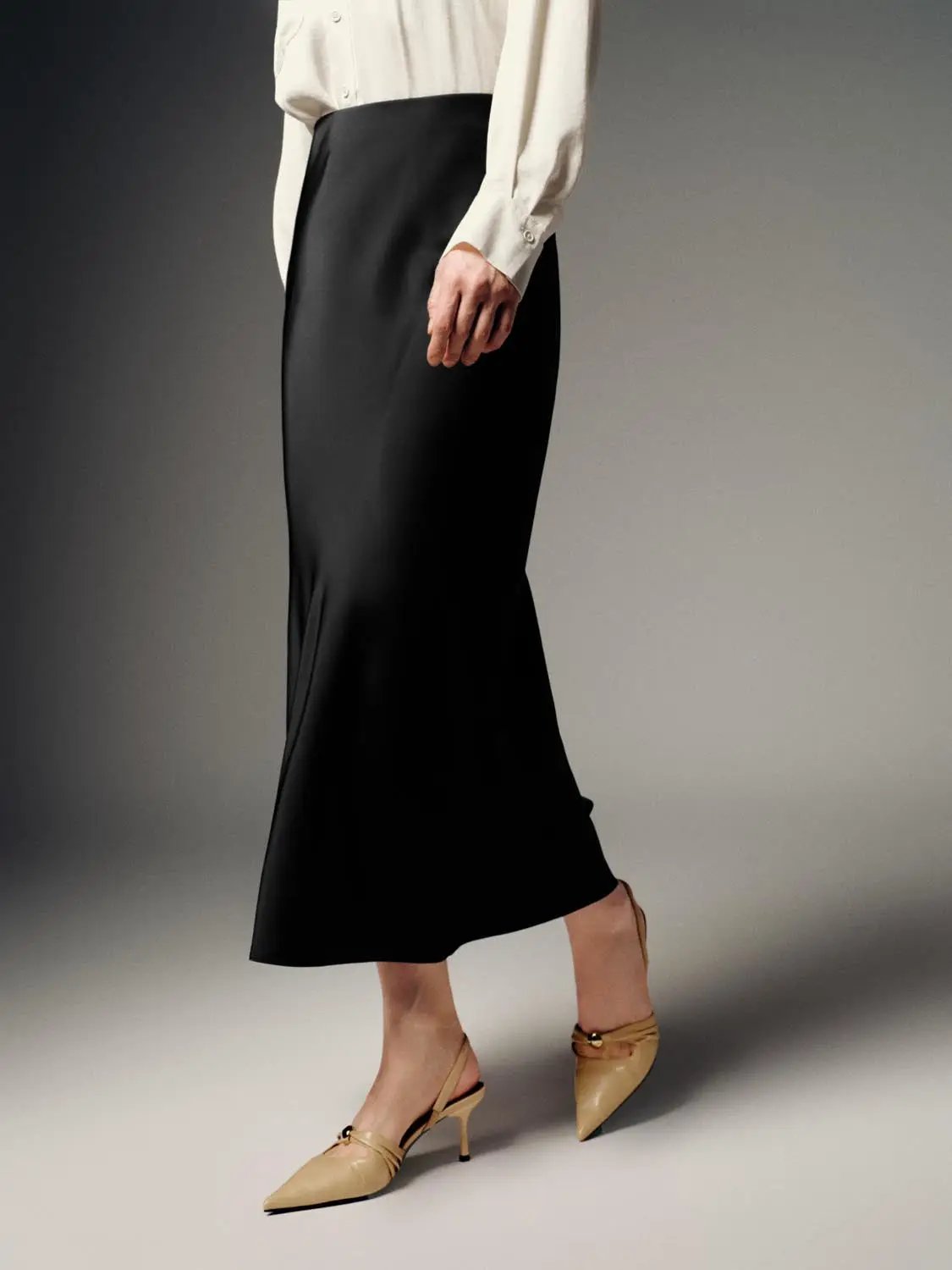 Satin Finish High Waist Fishtail Elegant Midi Skirt