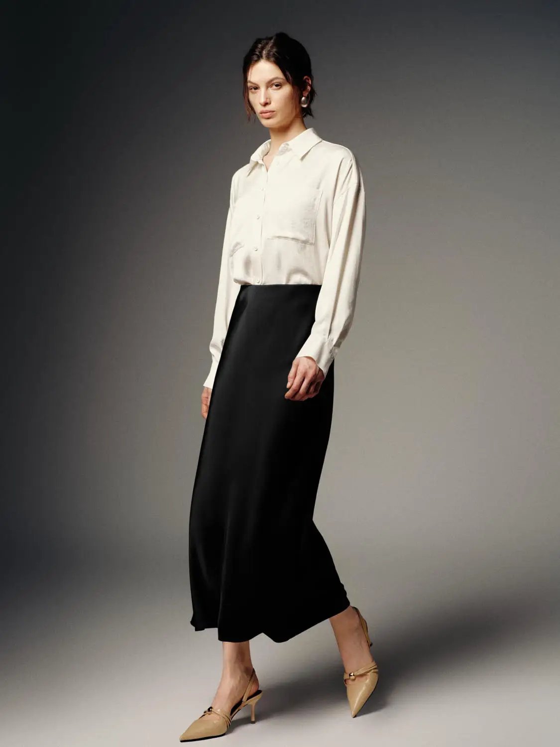 Satin Finish High Waist Fishtail Elegant Midi Skirt