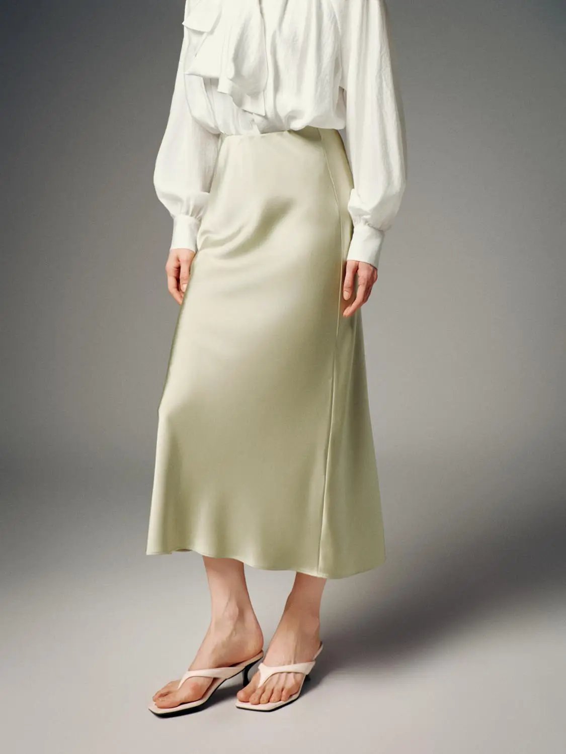 Satin Finish High Waist Fishtail Elegant Midi Skirt