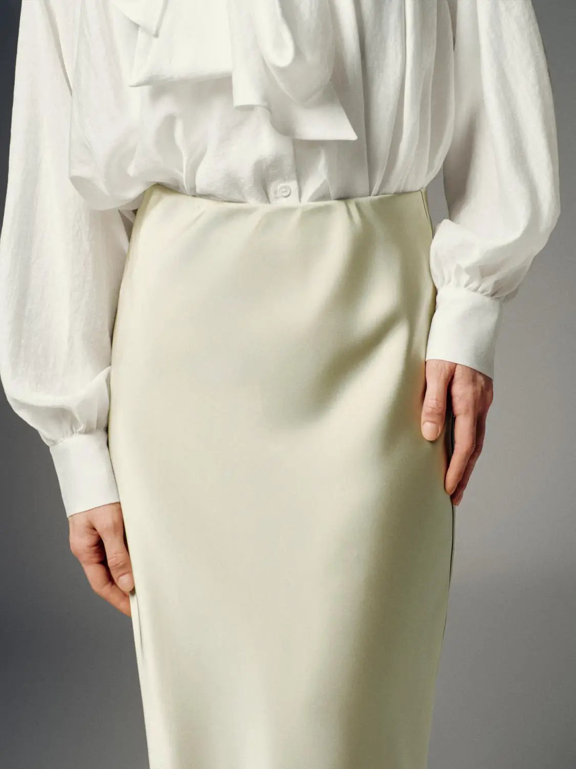 Satin Finish High Waist Fishtail Elegant Midi Skirt