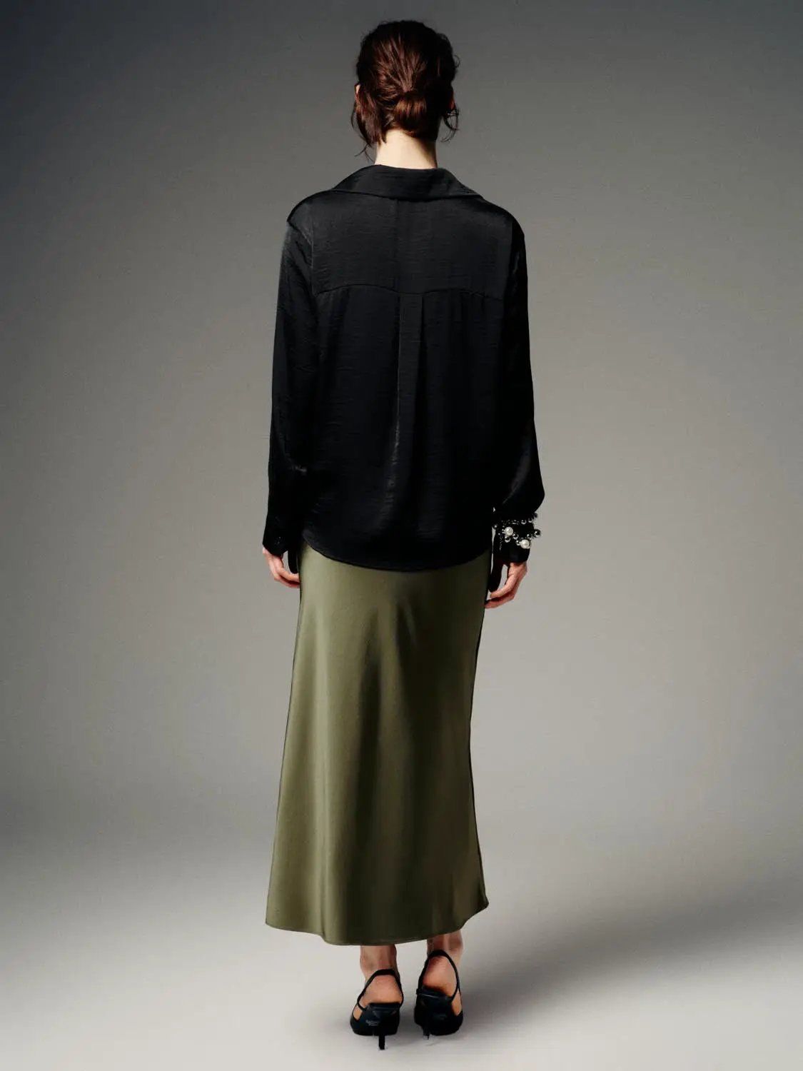 Satin Finish High Waist Fishtail Elegant Midi Skirt