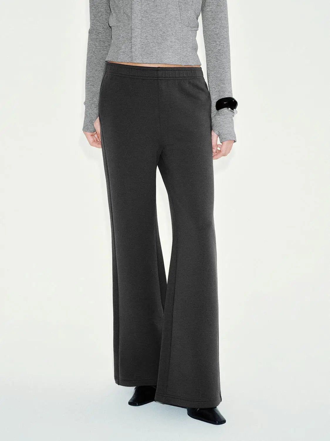 Solid Flared Elastic Waist Cotton Blend Pants