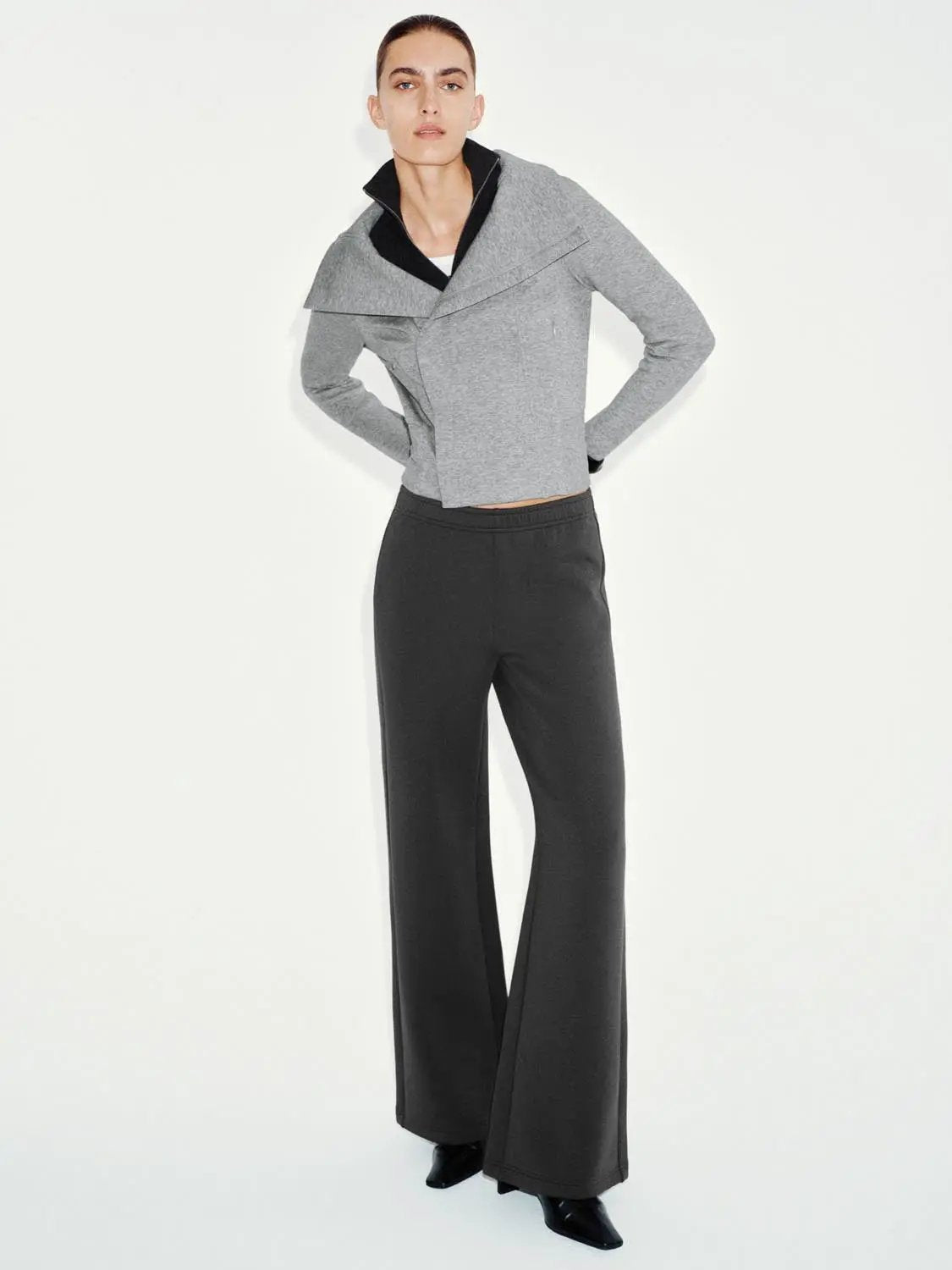 Solid Flared Elastic Waist Cotton Blend Pants