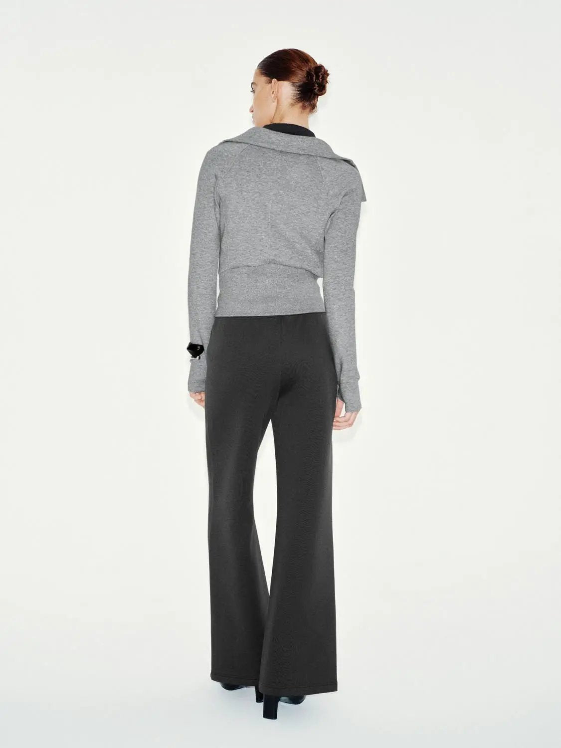 Solid Flared Elastic Waist Cotton Blend Pants