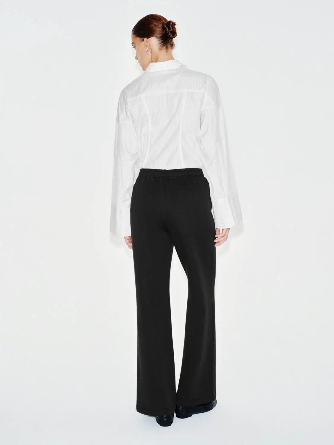 Solid Flared Elastic Waist Cotton Blend Pants