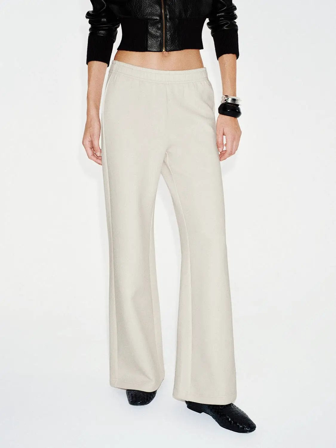 Solid Flared Elastic Waist Cotton Blend Pants