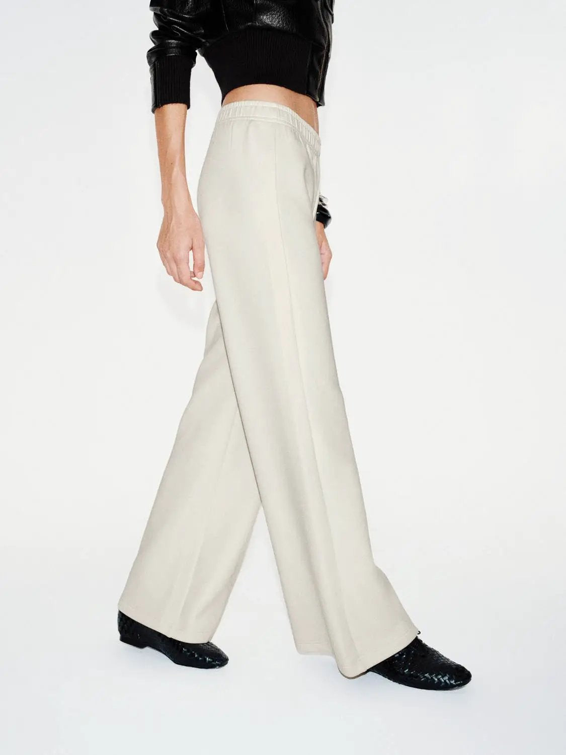 Solid Flared Elastic Waist Cotton Blend Pants