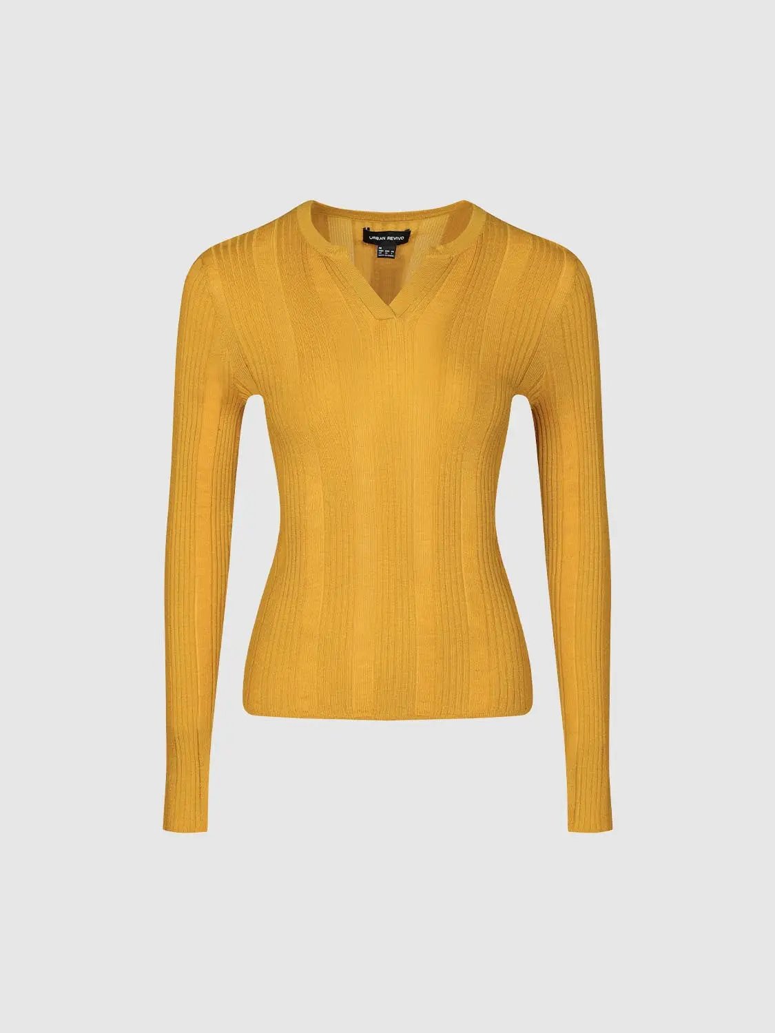 Fitted Textured Knit V-neck Long Sleeve Pullover