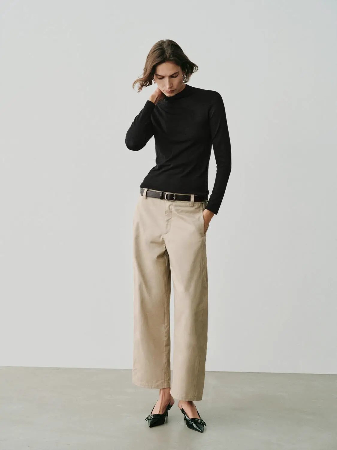Heather Mock Neck Long Sleeve Knit T-Shirt