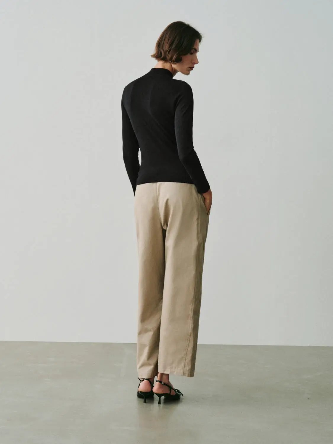 Heather Mock Neck Long Sleeve Knit T-Shirt